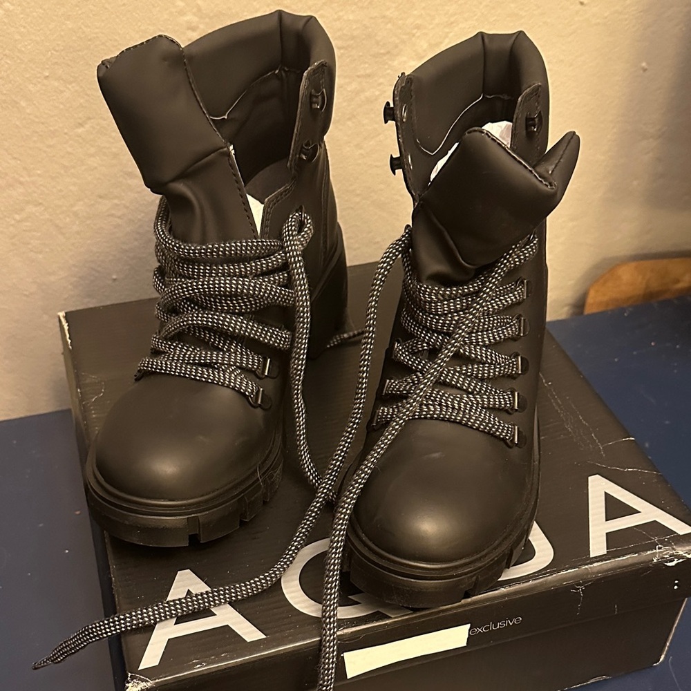 Aqua Black Lace-Up Combat Boots